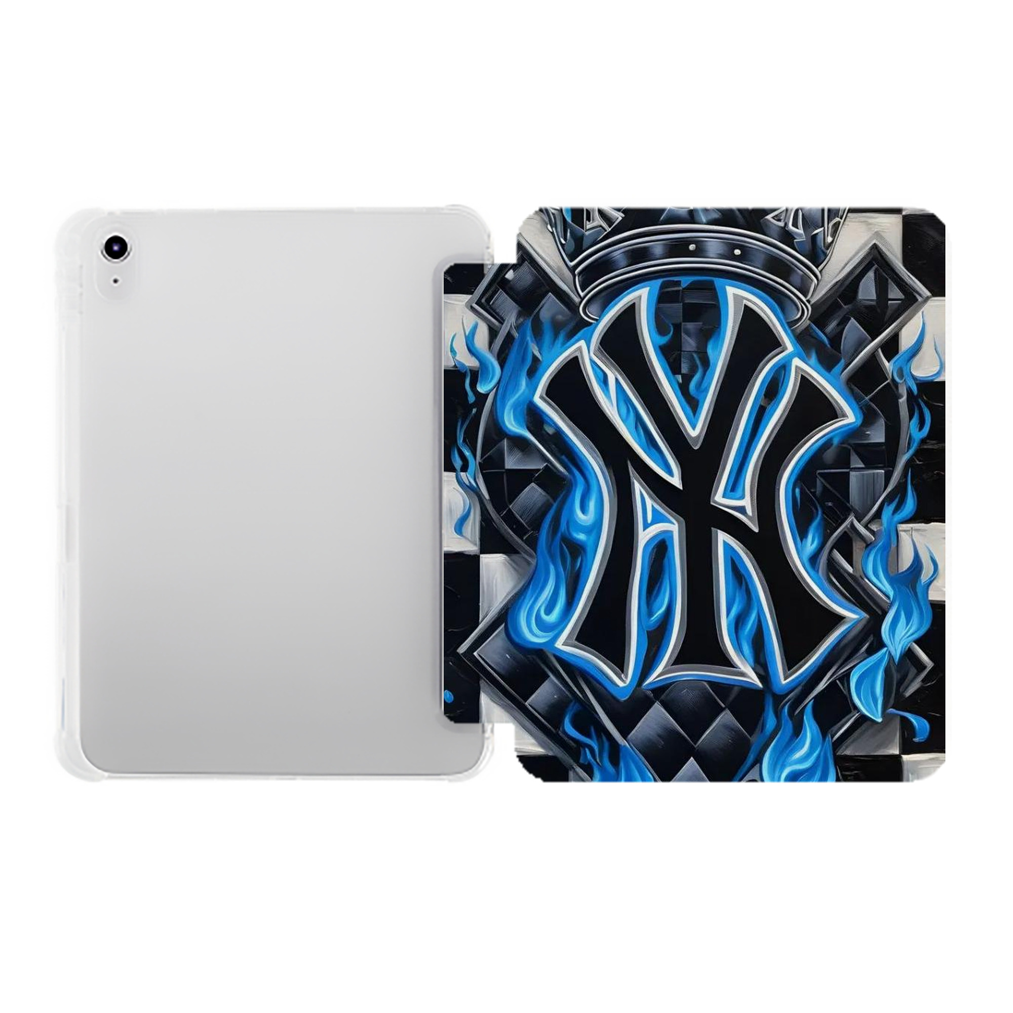 New York Yankees 324 Premium Tri-Fold PU Leather & Silicone IPad Case With Pencil Slot – Fits 9.5,10.5,10.9 – Adjustable Stand, Slim, Protective